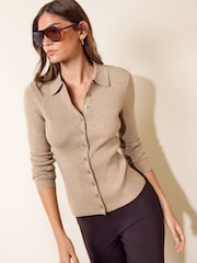Friends Like These Neutral Button Through Collared Knit Jumper - Image 1 of 6
