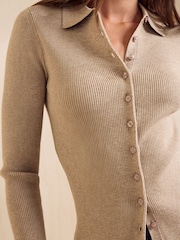 Friends Like These Neutral Button Through Collared Knit Jumper - Image 2 of 6