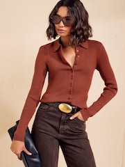 Friends Like These Burnt Orange Button Through Collared Knit Jumper - Image 1 of 5