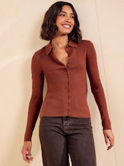 Friends Like These Burnt Orange Button Through Collared Knit Jumper - Image 4 of 5