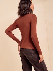 Friends Like These Burnt Orange Button Through Collared Knit Jumper - Image 5 of 5
