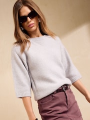 Friends Like These Grey Seam Detail Knitted T-Shirt - Image 1 of 5