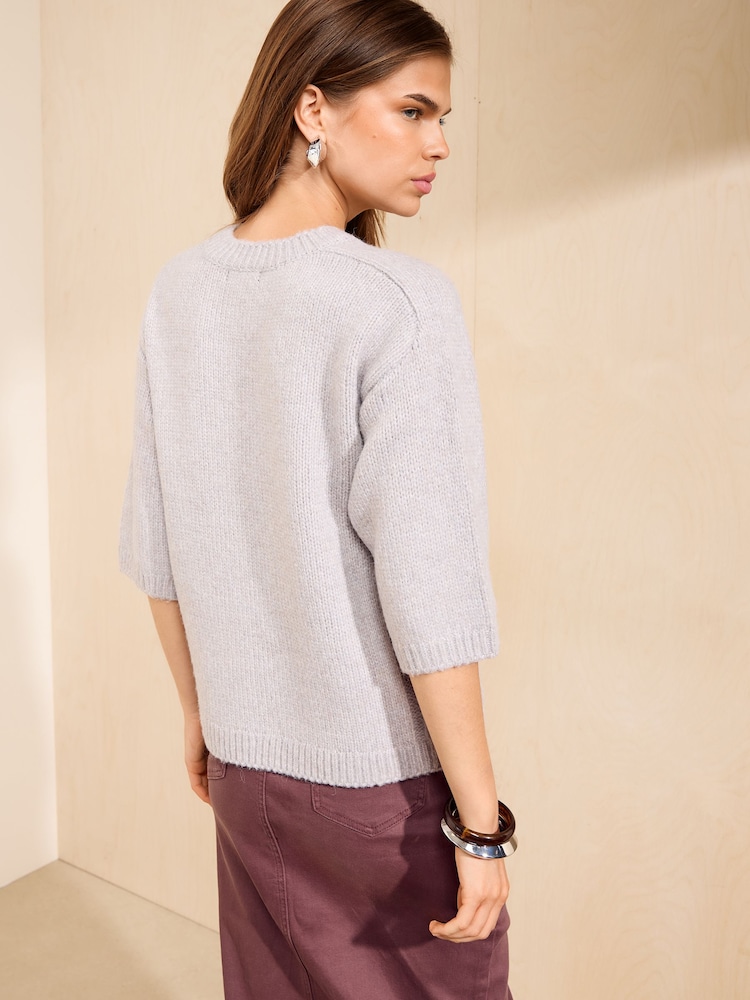 Friends Like These Grey Seam Detail Knitted T-Shirt - Image 5 of 5