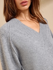 Friends Like These Grey V-Neck Seam Detail Jumper - Image 2 of 5