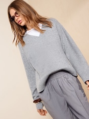 Friends Like These Grey V-Neck Seam Detail Jumper - Image 4 of 5