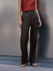 Chocolate Brown Faux Leather Textured Wide Leg Trousers - Image 1 of 5
