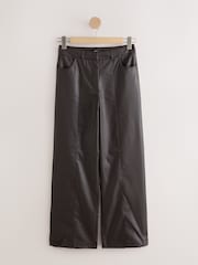 Chocolate Brown Faux Leather Textured Wide Leg Trousers - Image 3 of 5