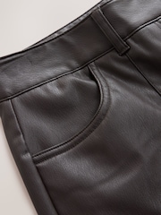 Chocolate Brown Faux Leather Textured Wide Leg Trousers - Image 5 of 5