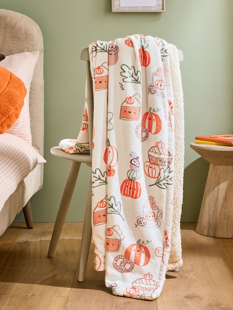 Pumpkin Sherpa Fleece Throw - Image 2 of 4 Pumpkin Sherpa Fleece Throw - Image 2 of 4