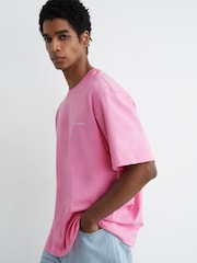 Reiss Pink Casa Cotton Logo Short-Sleeve Relaxed T-Shirt - Image 1 of 7