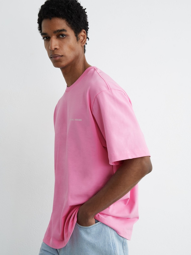 Reiss Pink Casa Cotton Logo Short-Sleeve Relaxed T-Shirt - Image 1 of 7
