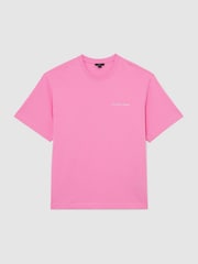 Reiss Pink Casa Cotton Logo Short-Sleeve Relaxed T-Shirt - Image 2 of 7