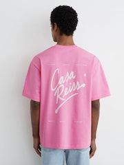 Reiss Pink Casa Cotton Logo Short-Sleeve Relaxed T-Shirt - Image 3 of 7