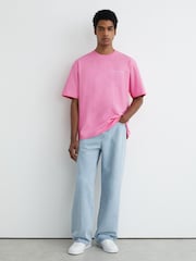 Reiss Pink Casa Cotton Logo Short-Sleeve Relaxed T-Shirt - Image 4 of 7