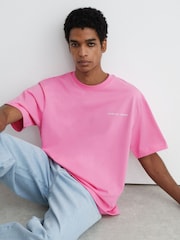 Reiss Pink Casa Cotton Logo Short-Sleeve Relaxed T-Shirt - Image 5 of 7