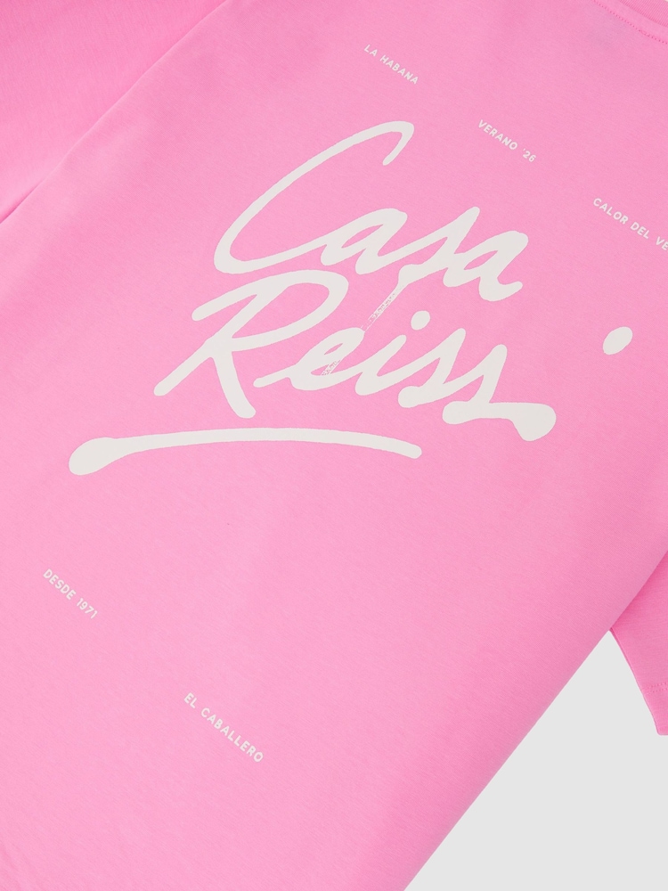 Reiss Pink Casa Cotton Logo Short-Sleeve Relaxed T-Shirt - Image 8 of 8