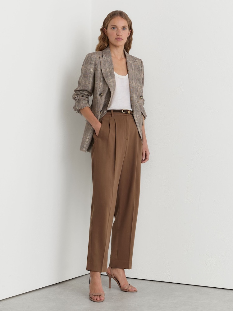 Reiss Taupe Neutral Clay Petite Lyocell Tapered Pleated Trousers - Image 1 of 7