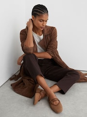 Reiss Tan Eliza Suede Croc-Embossed Ballet Flats - Image 1 of 5