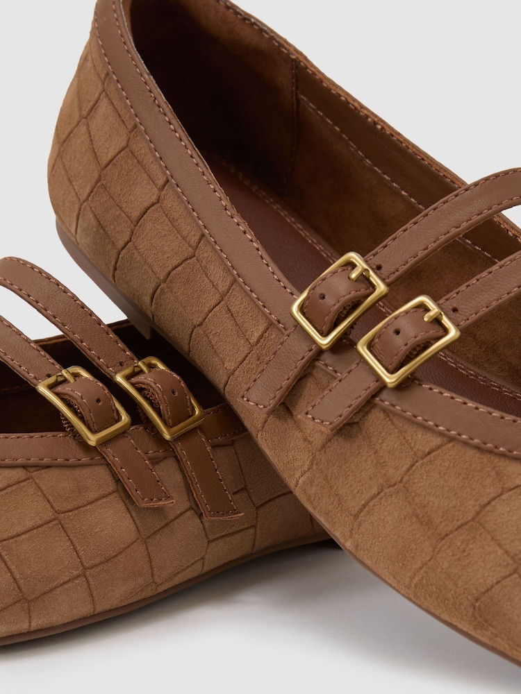 Reiss Tan Eliza Suede Croc-Embossed Ballet Flats - Image 5 of 5 Reiss Tan Eliza Suede Croc-Embossed Ballet Flats - Image 5 of 5