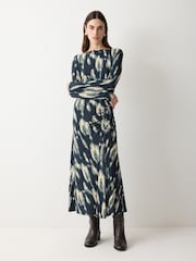 Jigsaw Blue Ikat Ruched Jersey Dress - Image 1 of 6
