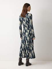 Jigsaw Blue Ikat Ruched Jersey Dress - Image 3 of 6