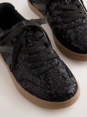 Black Sequin Wide Fit (G) Retro Trainers - Image 4 of 5