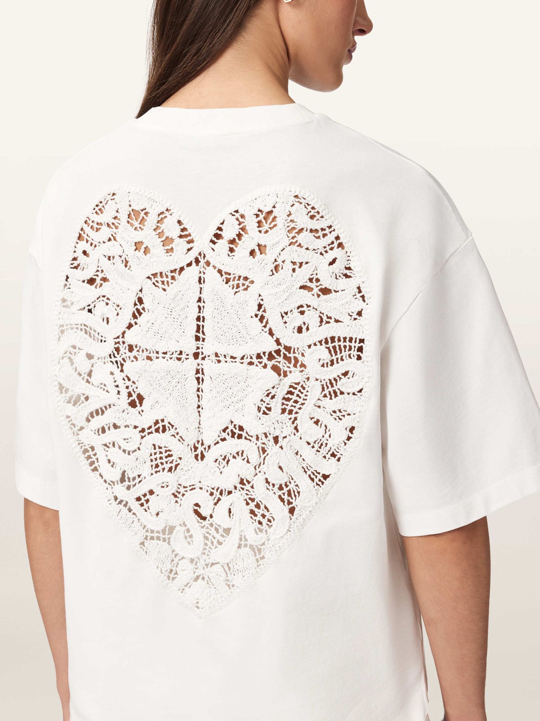 Buy AllSaints White Esme Amelie Crochet Back Detail Cotton T-Shirt