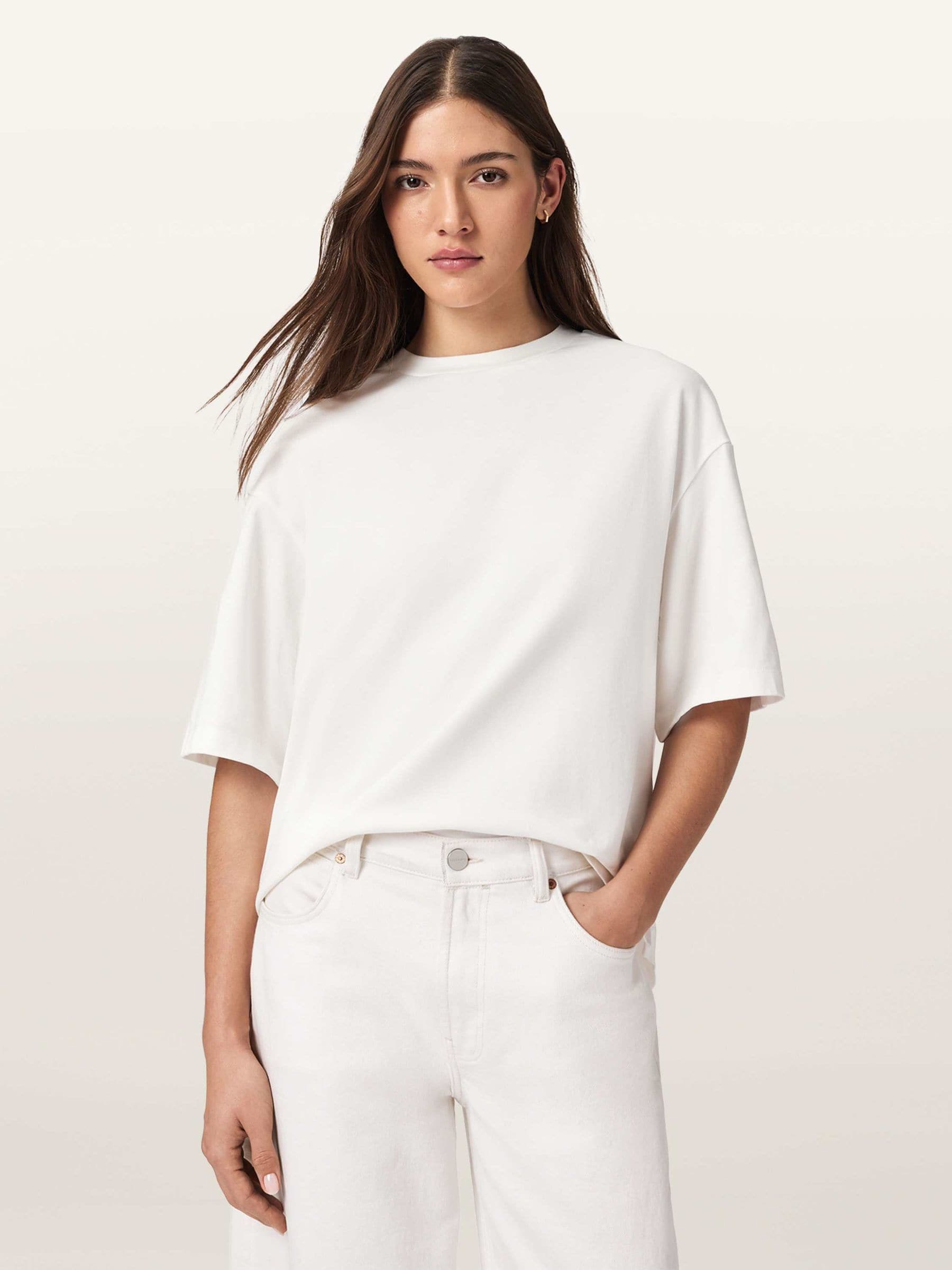 Buy AllSaints White Esme Amelie Crochet Back Detail Cotton T-Shirt
