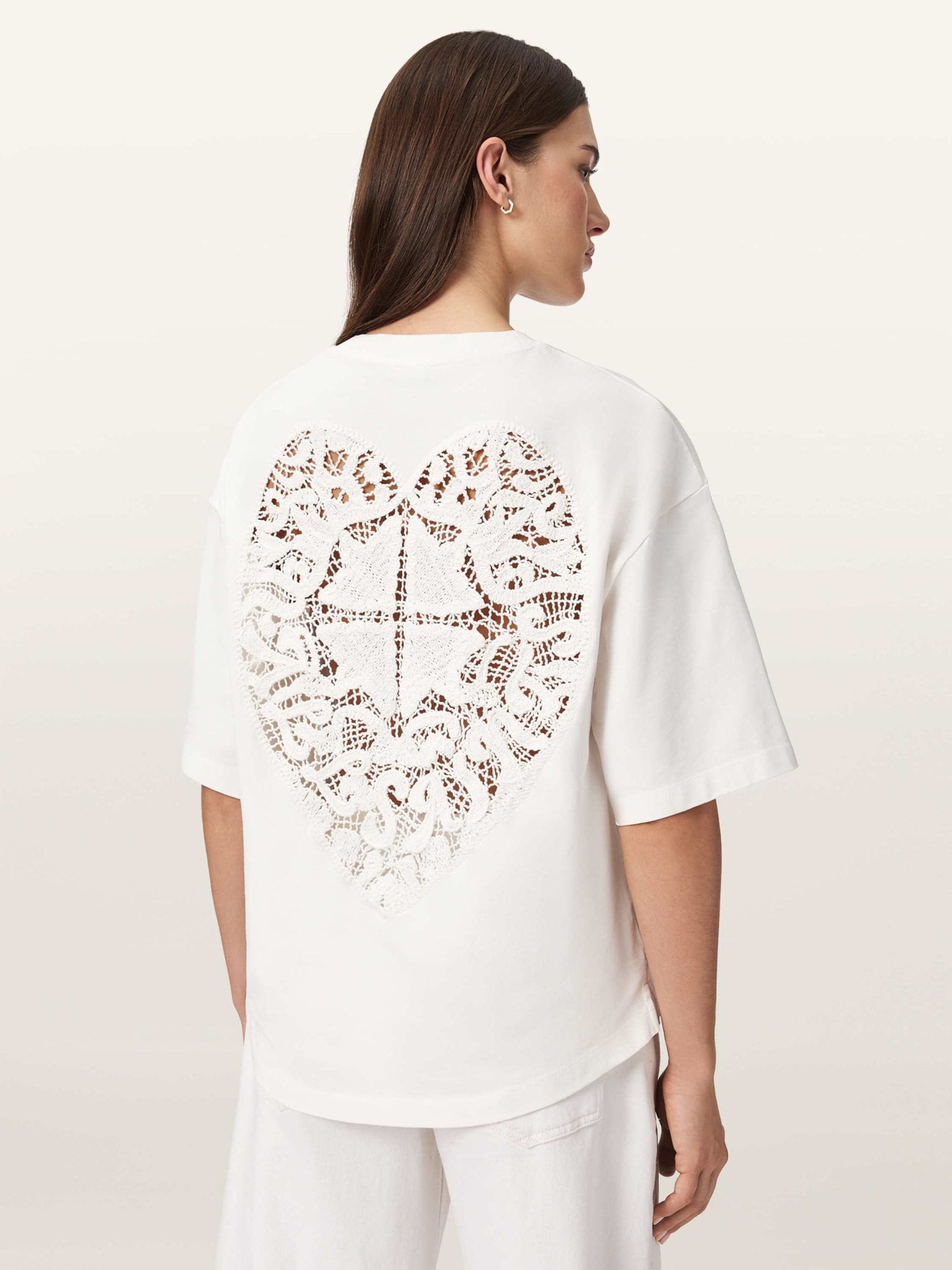 Buy AllSaints White Esme Amelie Crochet Back Detail Cotton T-Shirt