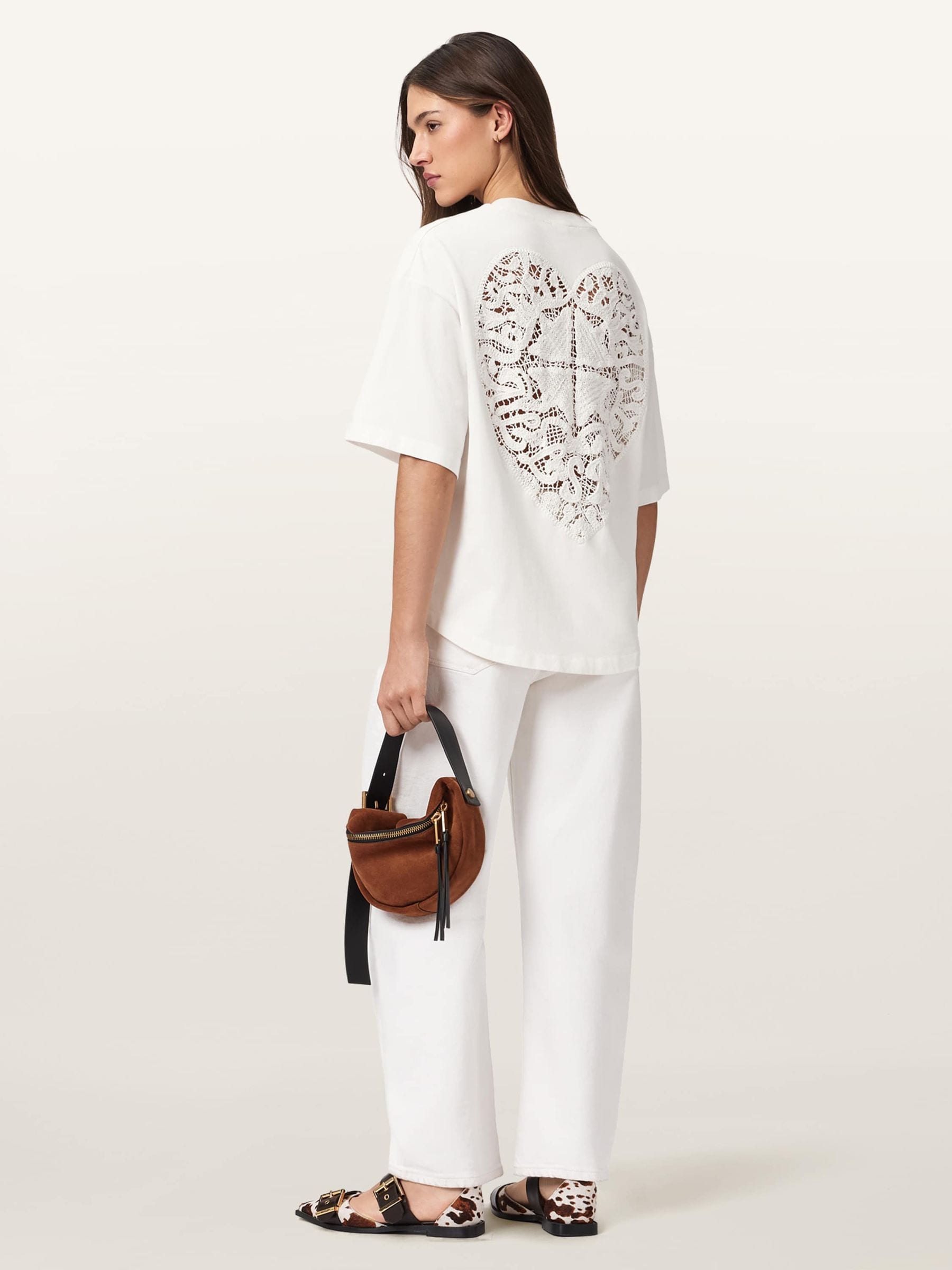Buy AllSaints White Esme Amelie Crochet Back Detail Cotton T-Shirt