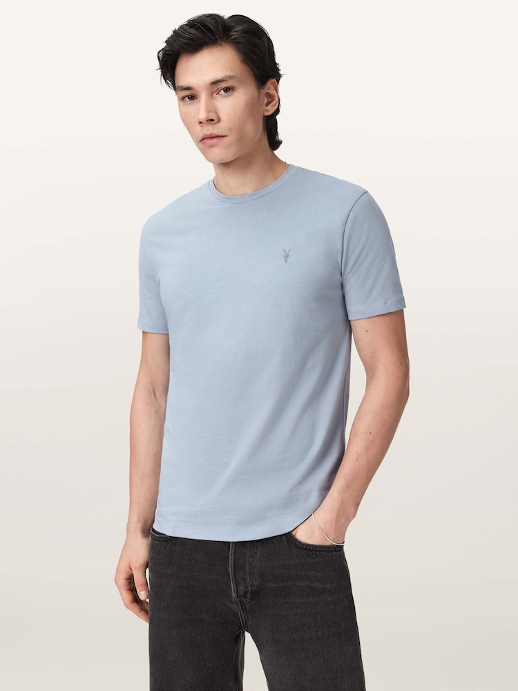 AllSaints Light Blue Brace Short Sleeve 100% Cotton T-Shirt - Image 1 of 7 AllSaints Light Blue Brace Short Sleeve 100% Cotton T-Shirt - Image 1 of 7