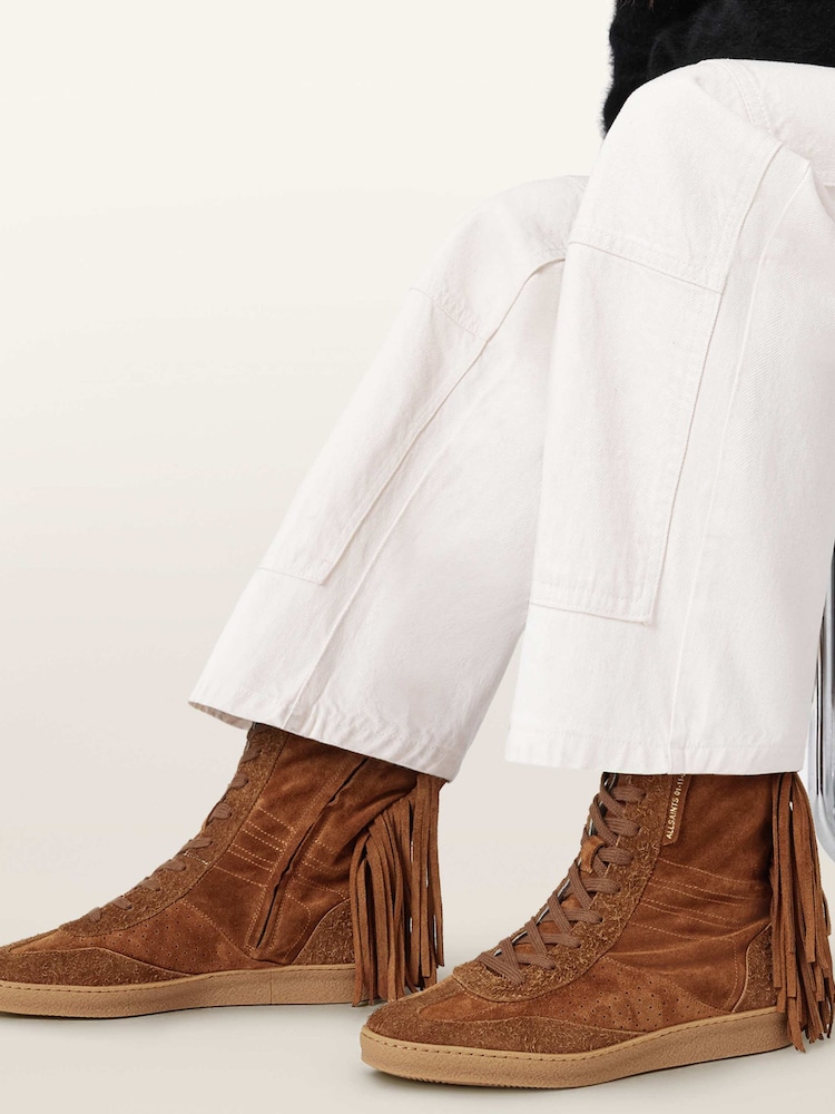 AllSaints Brown Louise Fringe High Top Trainers - Image 2 of 7 AllSaints Brown Louise Fringe High Top Trainers - Image 2 of 7