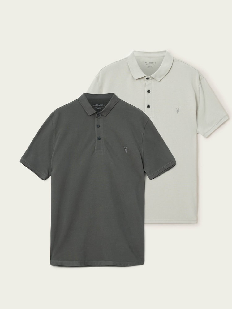 AllSaints Green Reform Short Sleeve Polo Shirts 2 Pack - Image 1 of 8