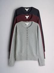 The Set 3 Pack Henley Jumper With Wool Navy Blue/Light Grey/Burgundy Red - Image 1 of 6