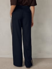 Navy Blue Ponte Wide Leg Trousers with Side Stripes - Image 2 of 9