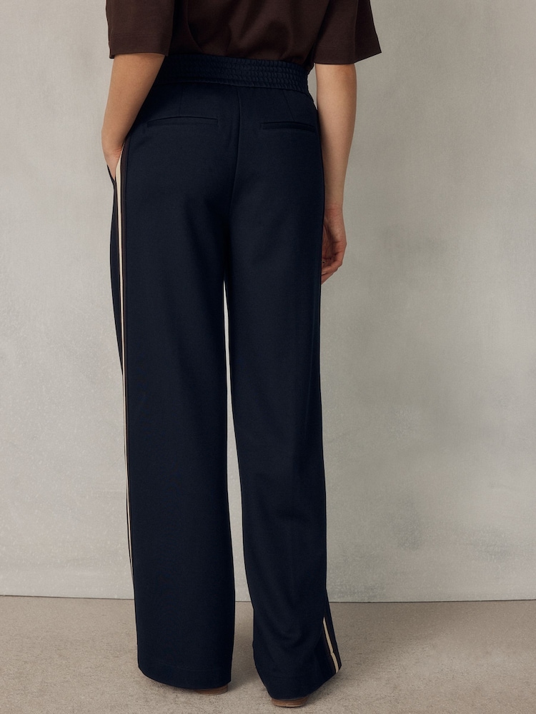 Navy Blue Ponte Wide Leg Trousers with Side Stripes - Image 2 of 9 Navy Blue Ponte Wide Leg Trousers with Side Stripes - Image 2 of 9