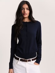 The Set Crew Neck Long Sleeve Merino Cardigan Navy Blue - Image 2 of 7