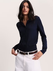 The Set Crew Neck Long Sleeve Merino Cardigan Navy Blue - Image 3 of 7
