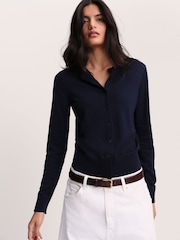 The Set Crew Neck Long Sleeve Merino Cardigan Navy Blue - Image 4 of 7