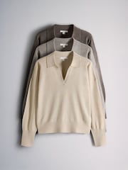 The Set 3 Pack Trophy Neck Long Sleeve Jumpers With Wool Stone Brown/Taupe/Chocolate Brown - Image 2 of 10