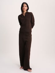 The Set Trophy Neck Top and Jogger Set Chocolate Brown - Image 1 of 11