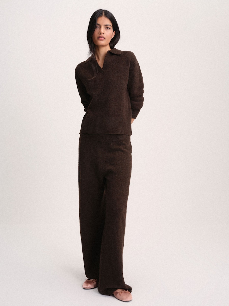 The Set Trophy Neck Top and Jogger Set Chocolate Brown - Image 1 of 11 The Set Trophy Neck Top and Jogger Set Chocolate Brown - Image 1 of 11