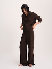 The Set Trophy Neck Top and Jogger Set Chocolate Brown - Image 4 of 11