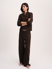 The Set Trophy Neck Top and Jogger Set Chocolate Brown - Image 5 of 11