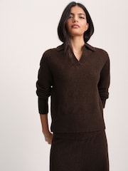 The Set Trophy Neck Top and Jogger Set Chocolate Brown - Image 7 of 11