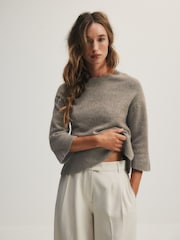 The Set 3 Pack Crew Neck Knitted T-Shirts Oatmeal/Stone Brown/Chocolate Brown - Image 5 of 11