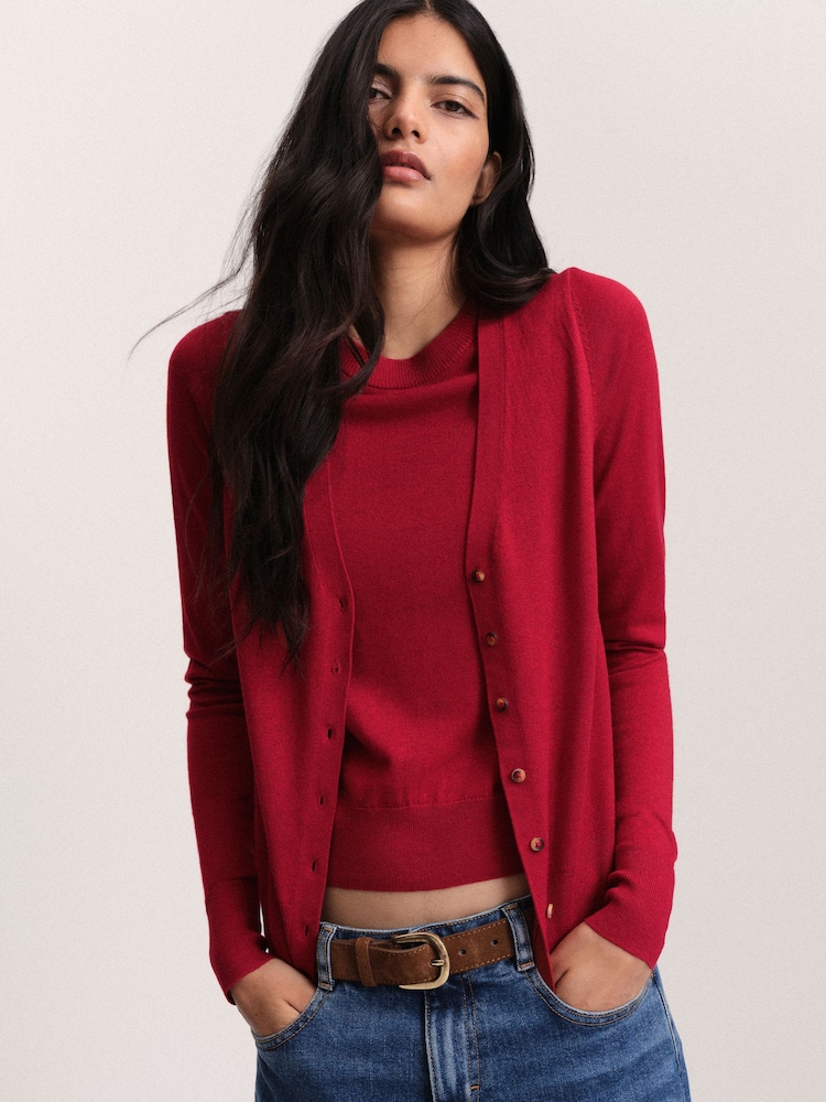 The Set 2 Pack Mock Layer Cardigans Red/Light Grey - Image 1 of 10