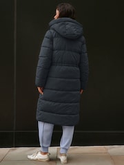 Teal Grey Shower Resistant Hooded Long Padded Puffer Coat - Image 2 of 4