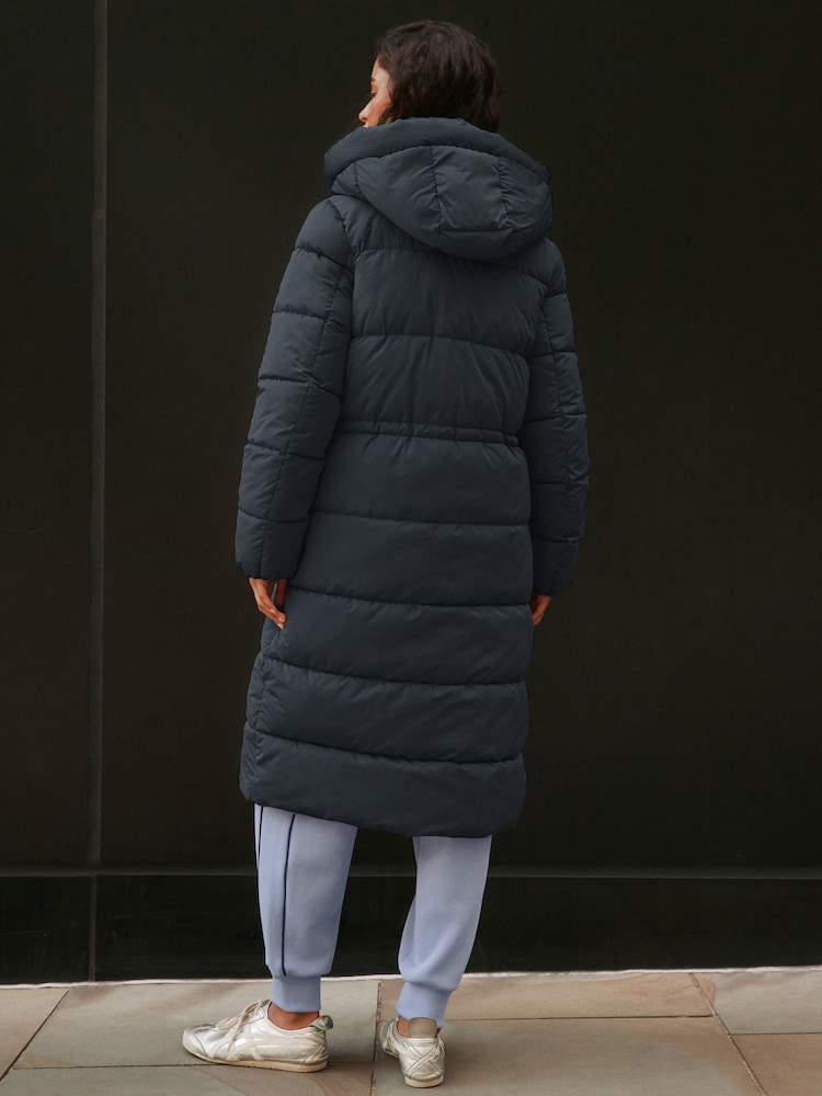 Teal Grey Shower Resistant Hooded Long Padded Puffer Coat - Image 2 of 4