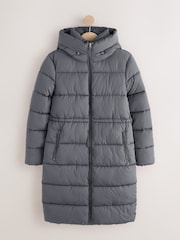 Teal Grey Shower Resistant Hooded Long Padded Puffer Coat - Image 5 of 8